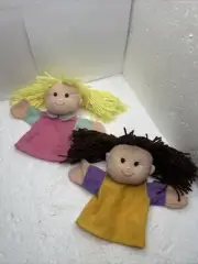 Girl Hand Puppets - Set Of 2 Girls Brown And Blond Hair.
