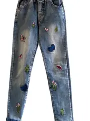 NWOT Girls Blue Jeans with Floral Butterflies Patchwork All Over