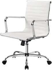 [Artiss] Ergonomic Office Chair Fabric Computer Desk Chairs with Tilt Adjustment and Adjustable Seat Height, with Mid Back and 360°-Swivel Seating White for Gaming Room Executive Home