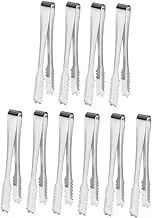 Ciieeo 10Pcs Portable Stainless Steel Ice Tongs with Teeth Non Slip Design for Ice Bucket Sugar Clips for Home Kitchen and Bar Use