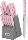 Hecef Kitchen Knife Block Set, 14 Pieces Knife Set with Wooden Block & Sharpener
