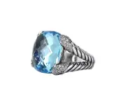 DAVID YURMAN STERLING SILVER 17mm LARGE TOPAZ DIAMOND COCKTAIL RING NEW BOX #8R