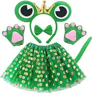 EUPSIIU 6 Pieces Frog Costume Set for Kids Girls Included Frog Ears Headband Bow tie Frog Tail Paw Gloves Princess Tutu Animal Costume Children Fancy Dress Up Cat Cosplay Halloween Carnival