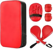 PEUTIER 6-Piece Taekwondo Kick Pad Set, Martial Arts Kicking Pad PU Leather Boxing Focus Pads Punch Paddle Kicking Shield Karate Training Equipment for MMA, Muay Thai, Men Women (Red)