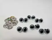 6 pair VTG Zims Silver Gold-Dust Cat Eyes 16mm Plastic Amigurumi Craft Doll