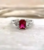 2,15 Ct AA Octagon Natural Ruby Diamond 14K solid white gold