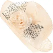 [Abaodam] Decorative Beach Hat Multi Functional Folding Sunshade Hat with Curve Brim for Outdoor Activities Stylish Sun Protection for Women Beach Summer Vacations and Photo Beige