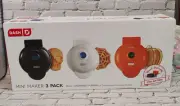 NEW Dash Halloween Mini Waffle Maker Set of 3 Pumpkin, Skull and Spider Web-NEW