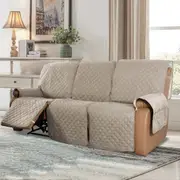 Recliner Sofa Cover for 1/2/3 Seater with Pocket, Slipcovers Reversible Washable Elastic Adjustable Strap for home,Sand