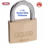 Keyed Alike Padlocks 65/45 - Abus 45mm Brass Bodied Padlocks X 10 -FREE POST