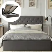 Istyle Chester King Gas Lift Ottoman Storage Bed Frame Fabric Grey
