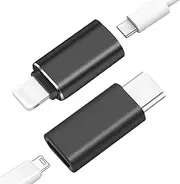 2 x Lightning Cable USB C Adapter, Lightning to USB C Adapter Supports 35 W Charging and 480 Mbps Data Transfer, Ligh-tning to US-B C Adapter with LED for iPhone 16/16 Pro/16 Pro Max (Black)