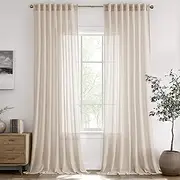 [ANRODUO] Extra Long Beige Linen Curtains 120 inch Length 2 Panels Tan Neutral Farmhouse Living Room Drapes Light Filtering Semi Sheer Linen Drapes 120 inches Long for Floor to Ceiling Window