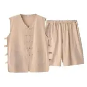 Chinese Men's Outfit Tang Suit Waistcoat Shorts Set Taichi Kungfu Martial Arts