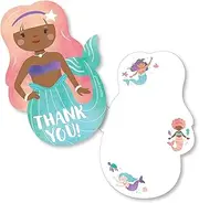 Big Dot of Happiness Mermaid Thank You Cards with Envelopes (Skin Tone 3), Flat Mermaid Birthday Party Blank Thank You Note Cards for Girls - Set of 12