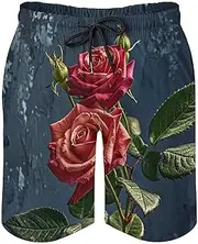 [RKJVB] Mens Swim Trunks with Mesh Lining Shabby Chic Roses Beach Shorts Quick Dry Drawstring Board Shorts with Pocket