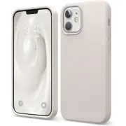 Premium Silicone Phone Case For iPhone 12 Shockproof Microfiber Lining - Beige Cream White