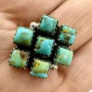 Southwest Natural Turquoise Cluster Ring Sz 9 Adjustable Sterling by Hada 9.4g