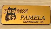 *RARE* PAMELA HOOTERS Uniform Collectible Pin Badge GOLD Kennesaw GA NAME TAG