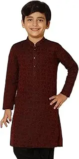 [KISAH] Boy's Jacquard Cotton/Silk Blend Kurta- Regular Fit with Mandarin Collar|Traditional Indian Festive Wear