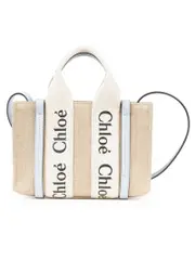 Chloé Mini Woody Tote Bag in White/Light Blue