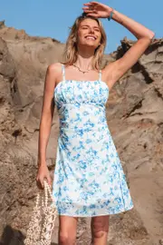 Cupshe Sunlit Toile Floral Mini Dress - White,M