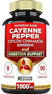 Cayenne Pepper Supplements with Turmeric Curcumin Root, Berberine HCl, Ceylon Cinnamon Bark & More - 90 Capsules - Support Digestion Health, Immune System & Body Balance