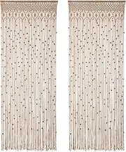 BECHAEO Boho Macrame Beaded Curtain Handmade Door Closet Curtain with Wooden Beads for Window Doorway Open Closet Bedroom Living Room Privacy Decor, 79" L x 36" W, Brown Set of 2