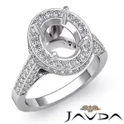 Diamond Engagement Halo Pave F-G Color Ring Oval Semi Mount Platinum 950 1.3Ct
