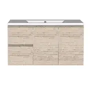 Forme 900mm Mont Albert Wall Hung Vanity With Polymarble Top - LH Drawers - Light Ash