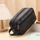 Lychee Pattern Man's Cosmetic Bag PU Pouch for Make Up Kit Toiletry Case