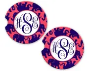 Car Coaster Set Blue Red Elephants Sandstone Custom personalized Monogram Gift