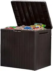 [Keter] City 30 Gallon Resin Deck Box for Patio Furniture, Pool Accessories, and Storage for Outdoor Toys, Brown