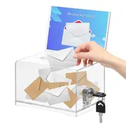 Clear Donation Box with Lock,Ballot Box with Sign Holder,Suggestion Box Storage Container for Voting,Raffle Box,Tip Jar 6.2" x 4.6" x 4.0"