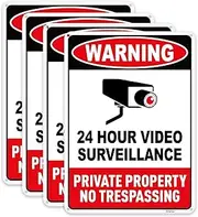 FHEGI 4-Pack Private Property No Trespassing Sign, video surveillance signs outdoor, UV Printed .010 Mil Rust Free Aluminum 10 x 7 in, Security camera sign for home, Business, Driveway Alert, CCTV