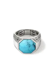 John Hardy Octagon Signet Ring, Sterling Silver in Silver/turquoise at Nordstrom, Size 12