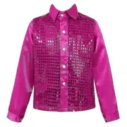 Boys Button Down Shirts Disco Hip-hop Jazz Dance Tops Sequins Show Dancewear Hot Pink 5-6 Years
