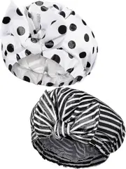 2 Pieces Shower Caps For Women, Waterproof Reusable Shower Hair Caps Elastic Hem Turban Shower Bath