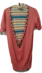 Women Ladies Multicoloured Striped Mixed Jumper & Bid Detailed Knit wear Size 16