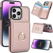Boyobacase for iPhone 13 Pro Case Wallet with Card Holder,for iPhone 13 Pro Flip Case 360°Rotation Ring Holder Kickstand Protective,Phone Cover with 4 Card Slots and Cash Pocket-Rose Gold