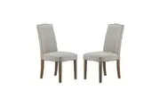 DA Studded Smoky Grey Fabric Upholstered Dining Chair Set of 2