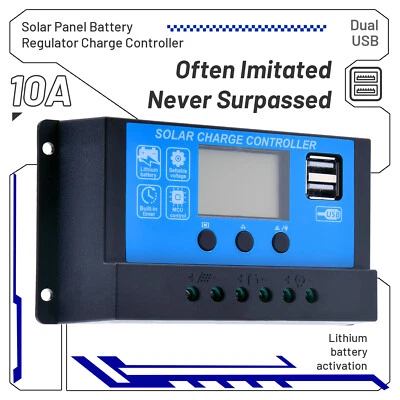 Solar Panel Battery Charge Controller 12V/24V Regulator 10A PWM LCD USB