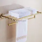 NEW Polished Gold Towel Rack Holder Brass Bath Shower Clothes Towel Hanger Shelf