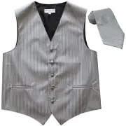 New Men's Vertical Tone on Tone stripes tuxedo Vest Waistcoat_necktie gray prom