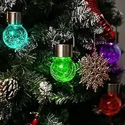 GIGALUMI 8 Pack Solar Hanging Lights, Christmas Decoration Lights with Multi-Color Changing Cracked Glass Hanging Ball Solar Outdoor Lights Waterproof Solar Lanterns for Garden, Yard, Patio, Lawn