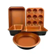 Two Tone 5Pcs Bakeware Set Baking Pan Set Non-Stick Kitchen Oven Round/Square Ca
