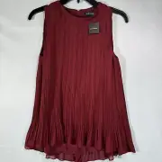 Club Monaco Pleated Swing Top Women's XS Burgundy Sleeveless Ruffle Hem $169
