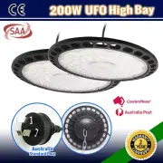2x UFO 200W LED HIGH LOW BAY WORK LIGHT WAREHOUSE FACTORY GROW FLOOD DOWN LAMP