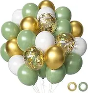 Sage Green Gold White Party Balloons, 50Pcs Sage Green and Gold Confetti Party Balloons For Birthday Baby Shower Engagement Wedding Anniversary Party Decorations