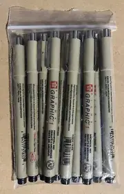 10BRAND NEW! Sakura Pigma Micron Liner Pens Black Drawing Pens size 1 and 08